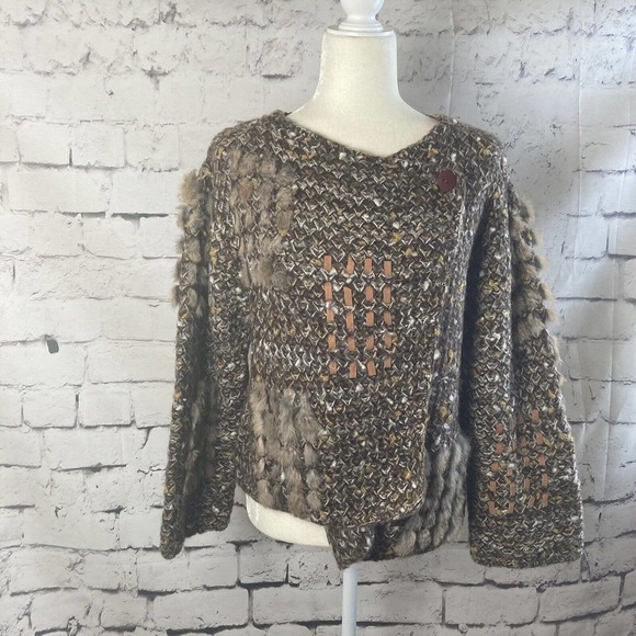 Nancy Bossio Vintage Hand Loomed Fur Wool Cardigan Brown Womens Size S/M - Picture 1 of 13